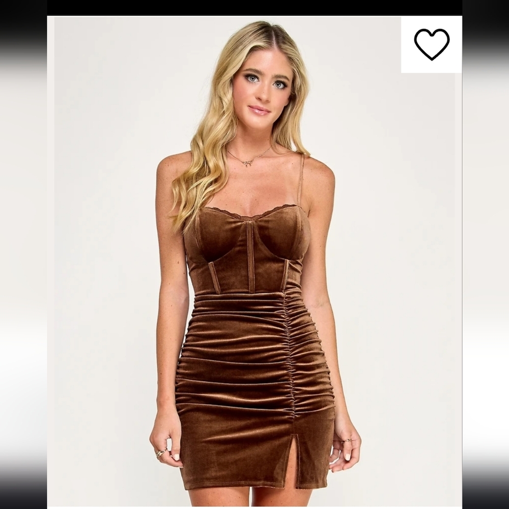 Whimsigoth Celestial Festival Brown Velvet Corset Mini Dress Katia Rae Junior XL